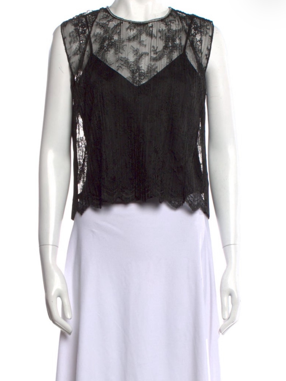 Alexander Wang Black Lace Sheer Crewneck Crop Top